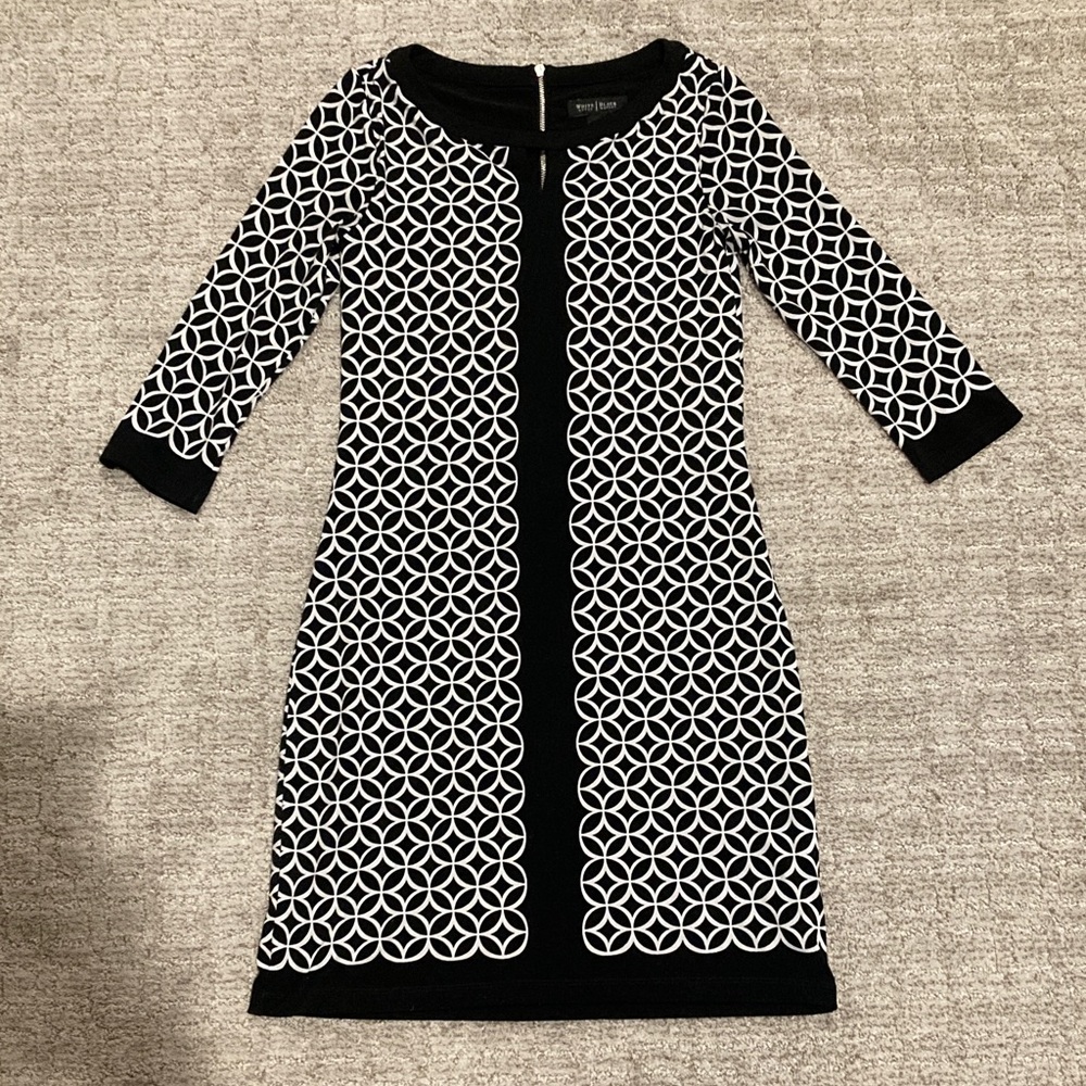 White House Black Market Monochrome Circle Pattern Dress